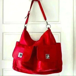 BOOWIGGIE ELLA DUO NAPPY BAG GENUINE LEATHER BABY  RED SHOULDER BAG